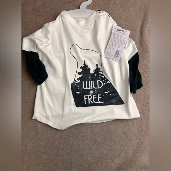 Top Paw Wild And Free Dog Tee Tshirt White Black - Picture 1 of 4